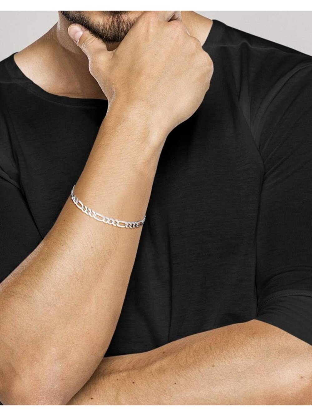 Solid 925 Sterling Silver Italian 5mm Diamond-Cut Figaro Chain Bracelet for Wome - Picture 3 of 6